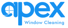 Apex Window Cleaning logo in blue with stylized text and a window graphic