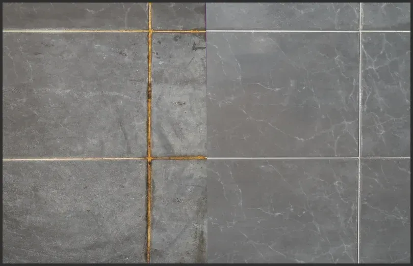 A before and after picture of a tile floor.