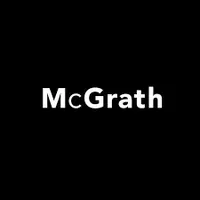 The logo for mcgrath is white on a black background.