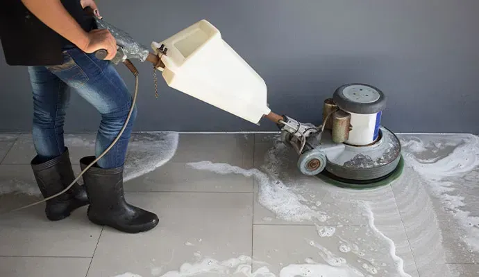 Tile deep cleaning machine in use