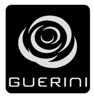 Logo di Guerini, raffigurante una rosa bianca stilizzata all'interno di un quadrato nero. Sotto c'è la scritta 
