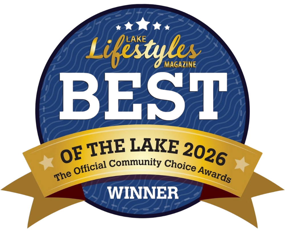 Lake Lifestyle Magazine BEST OF THE LAKE 2023 award badge with “Winner!” text on yellow background