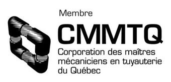 A black and white logo for cmmtq corporation des maitres mechaniciens en tuyauterie du quebec