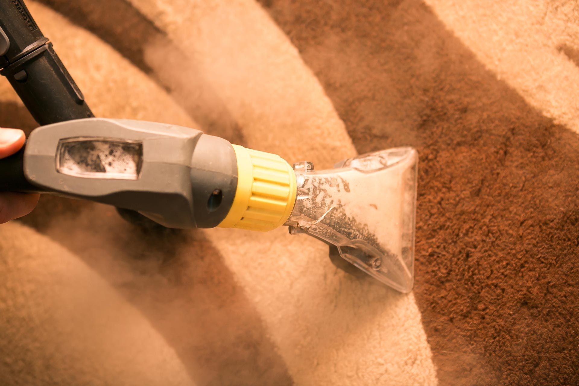 Vacuum cleaner nozzle removing dust from a beige carpet close-up Vacuum cleaner nozzle removing dust from a beige carpet close-up