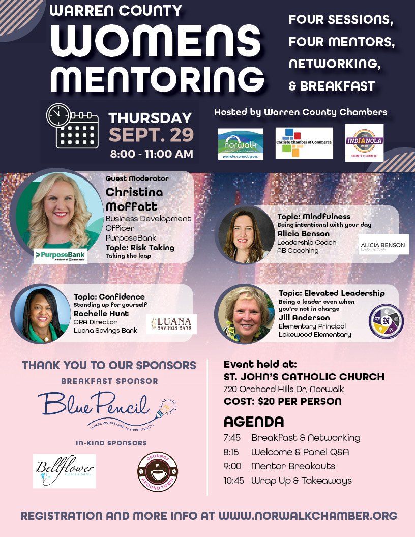 A poster for a women 's mentoring event in warren county