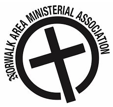 The logo for the norwalk area ministerial association has a cross in a circle.