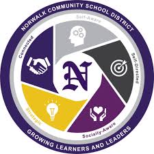 A logo for norwalk community school district growing learners and leaders.