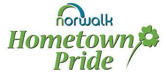 A logo for norwalk hometown pride with a flower in the middle.