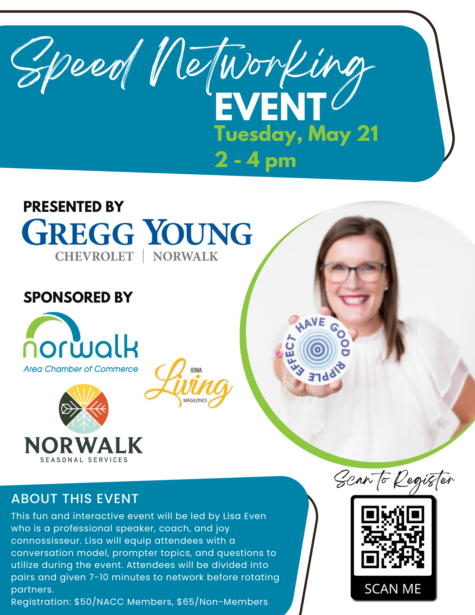 A flyer for a speed networking event sponsored by gregg young