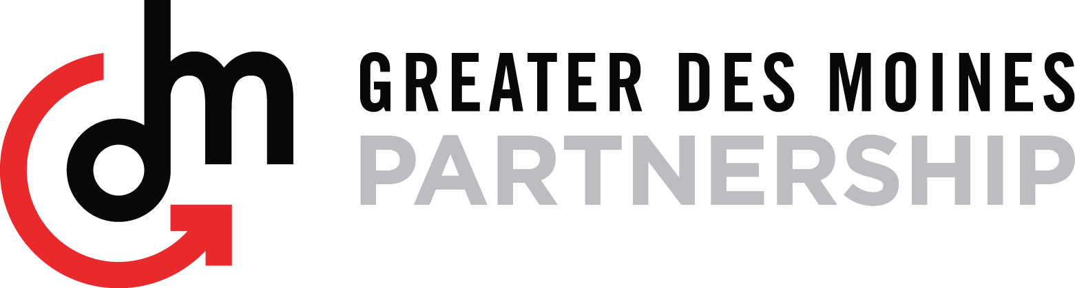 A logo for the greater des moines partnership