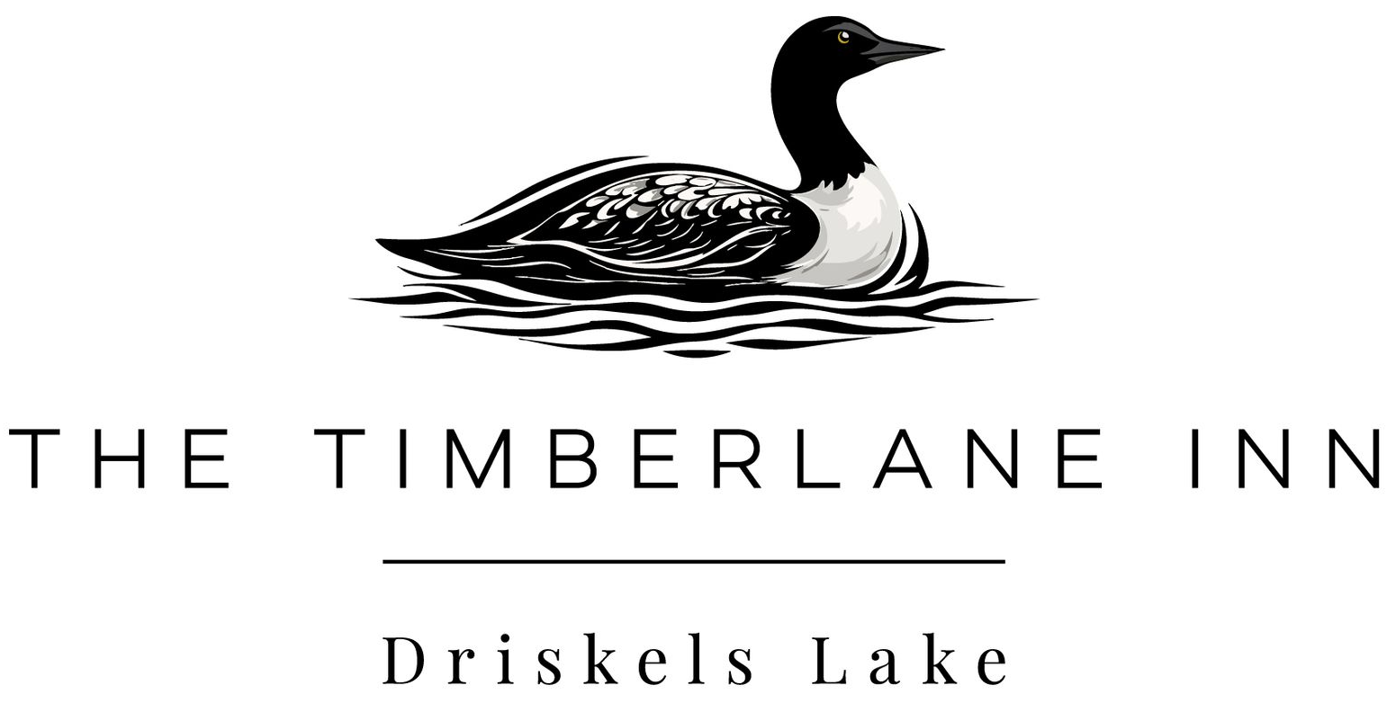 Timberlane Inn logo with a black loon above text, “The Timberlane Inn” and “Driskels Lake”