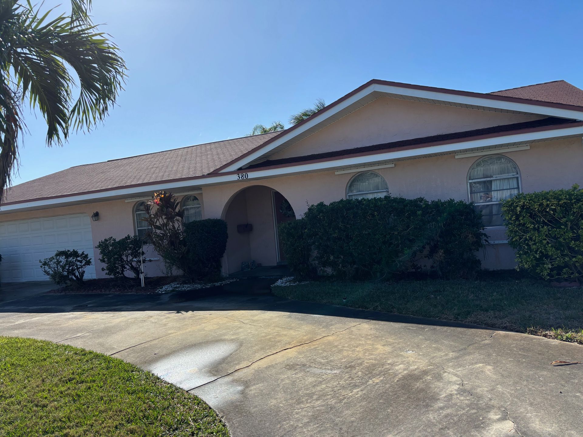 A house with a palm tree in front of it
