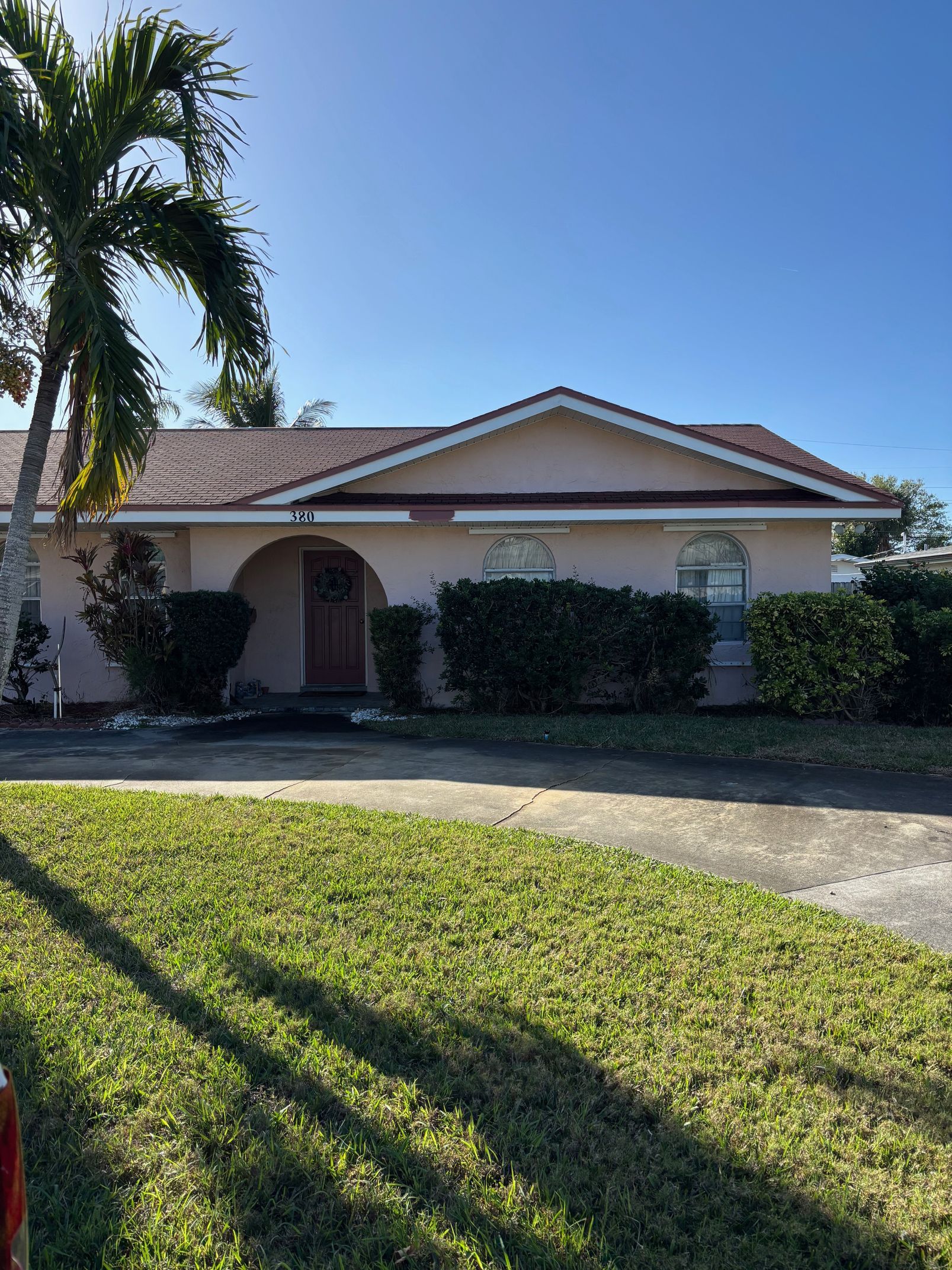 A house with a palm tree in front of it.