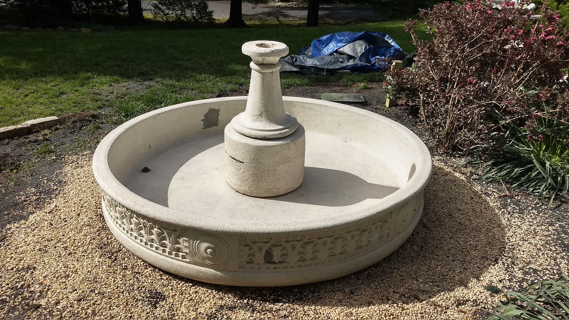 After concrete fountain paint removal blasting in New Hope Pa