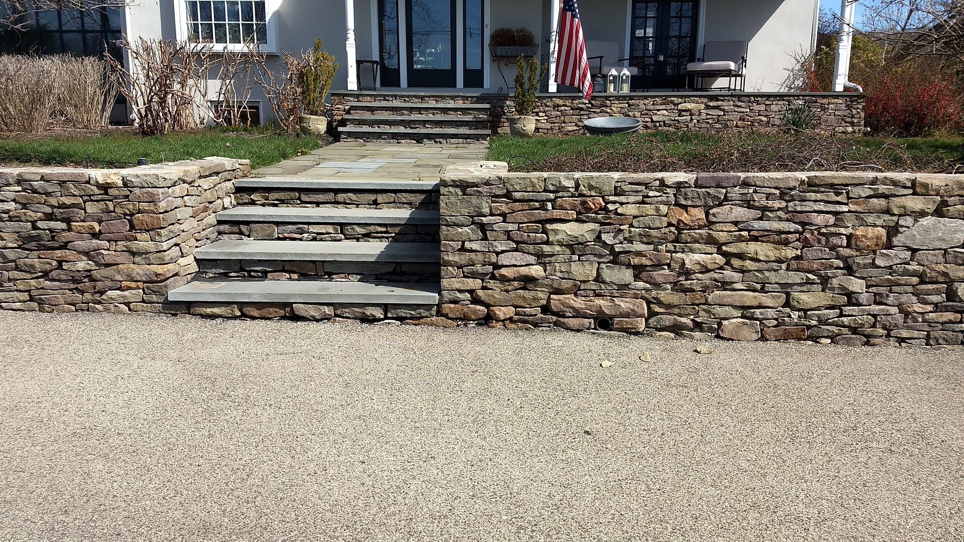 After stone wall and steps restoration sandblasting in Yardley Pa