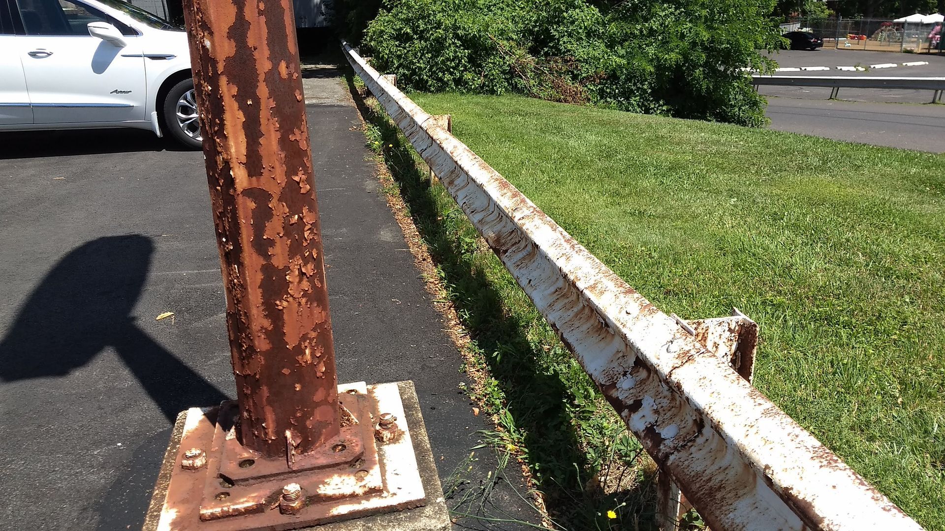 Before steel guardrail rust removal sandblasting in Philadelphia Pa