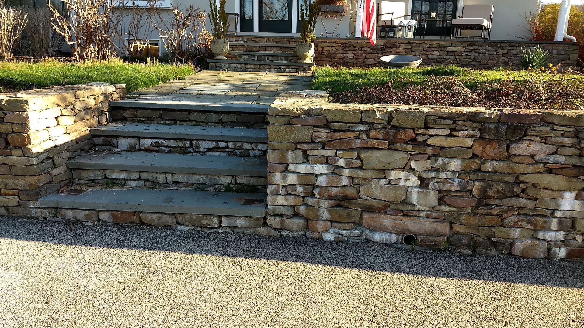 Before stone wall and steps restoration sandblasting in Yardley Pa
