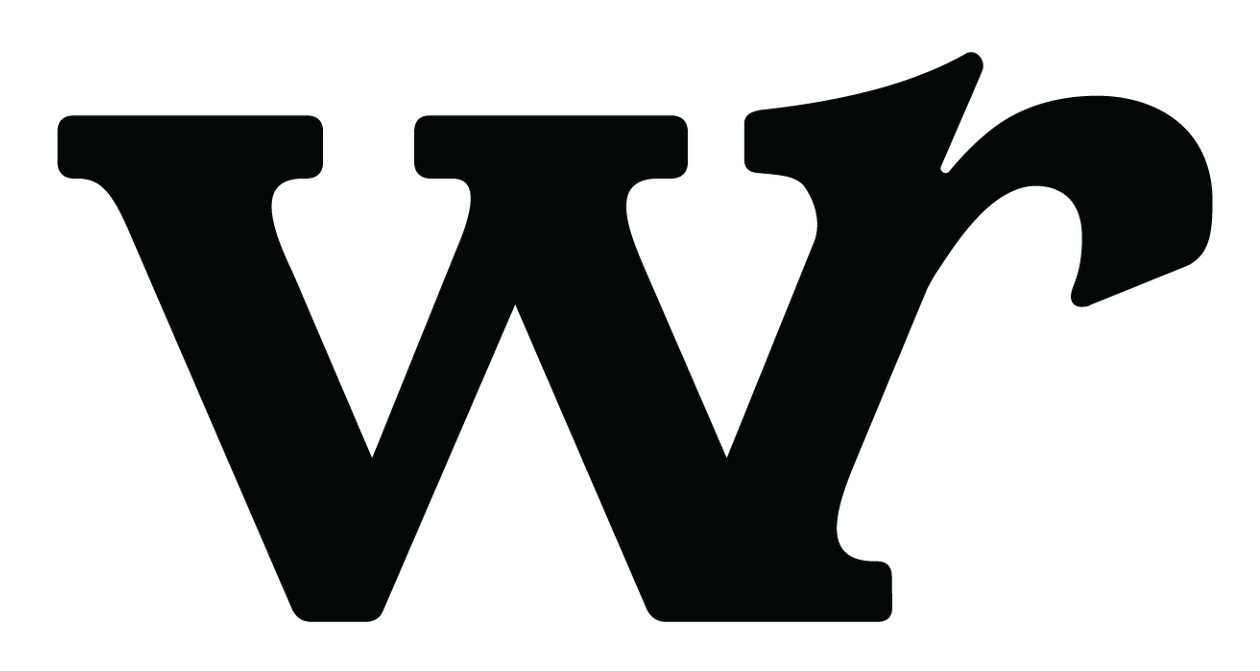Black lowercase “w” and “r” letters in a stylized serif font on a white background