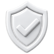 White shield icon with a check mark, symbolizing security or approval