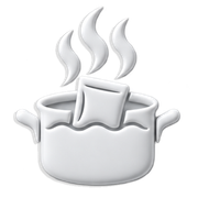 White pot with steaming soup and a ladle icon
