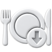 White plate icon with fork and knife, plus download arrow badge