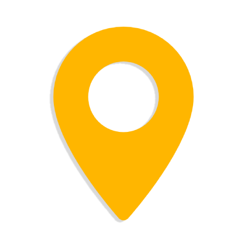 Yellow map location pin icon with a white center circle and drop shadow