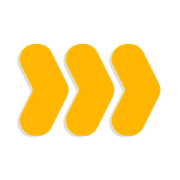 Three orange chevron arrows pointing right on a white background