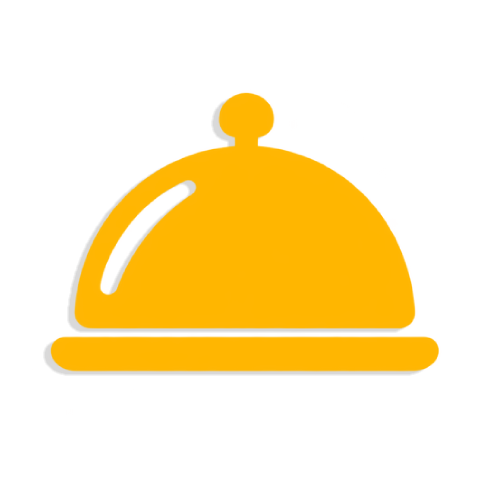 Yellow serving cloche icon with a domed lid and tray base