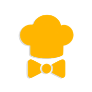Yellow chef hat and bow tie icon on a white background