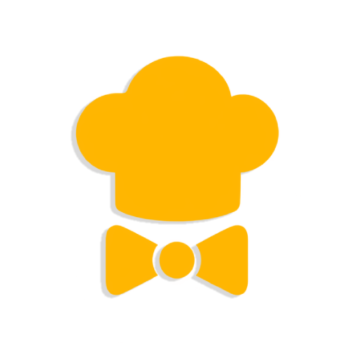 Yellow chef hat and bow tie icon on a white background