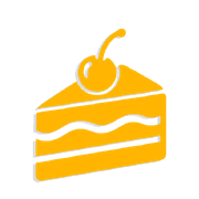 Orange slice of cake with white icing and a cherry on top, isolated on white background