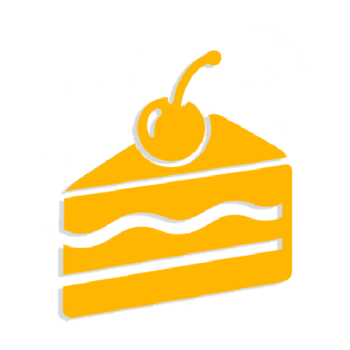 Orange slice of cake with white icing and a cherry on top, isolated on white background