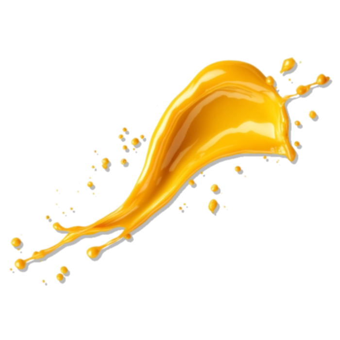 Orange paint splash with droplets on a white background