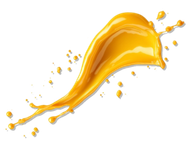 Orange paint splash with droplets on a white background