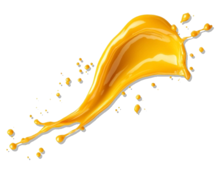Orange paint splash with droplets on a white background