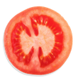 Cross-section of a red tomato with seeds and pale center