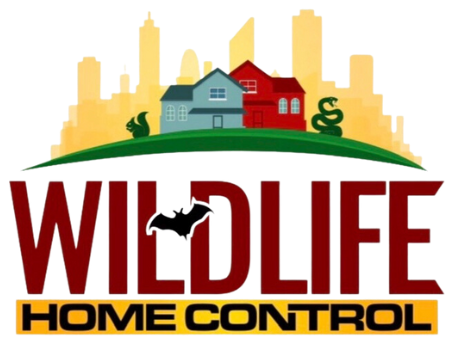 Wildlife Home Control Logo Logo for Wildlife Home Control: Houses, cityscape, bat, snake, squirrel, green hill, and bold text.