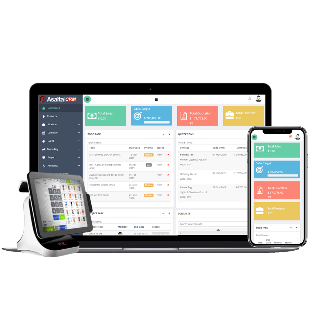 Cross-device scheduling dashboard shown on laptop, tablet, and smartphone with colorful task cards.