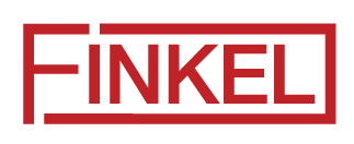 A red and white finkel logo on a white background