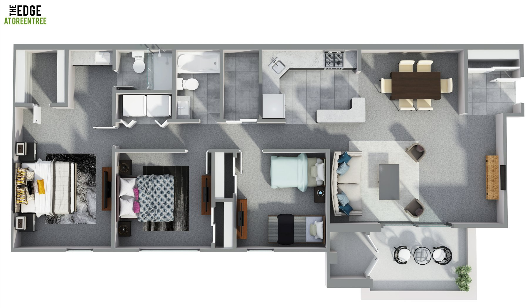 Three Bed, Two Bath Floor Plan