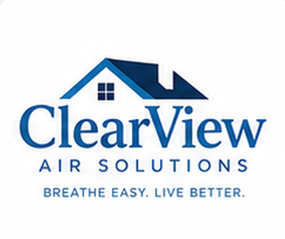 ClearView Air Solutions logo with blue house roof and tagline “Breathe Easy. Live Better.”