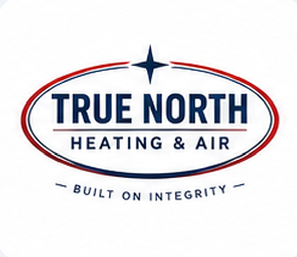 True North Heating & Air logo with blue and red oval, star, and “Built on Integrity” text