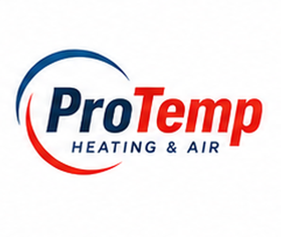 ProTemp Heating & Air logo in blue and red with a circular swoosh design