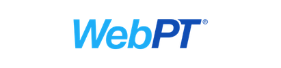 WebPT logo in blue text with a stylized blue icon above it