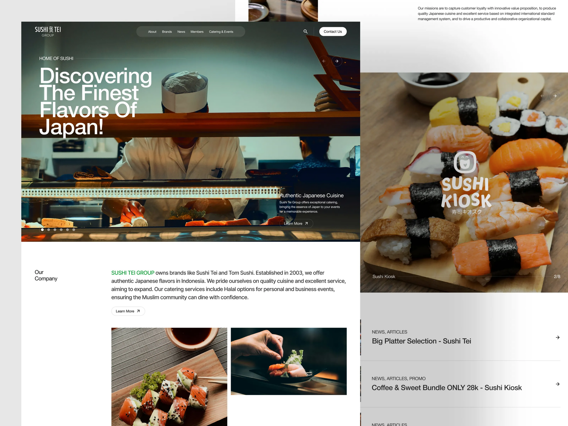 Sushi restaurant website collage with sushi photos and the headline “Discovering the Finest Flavors of Japan.”