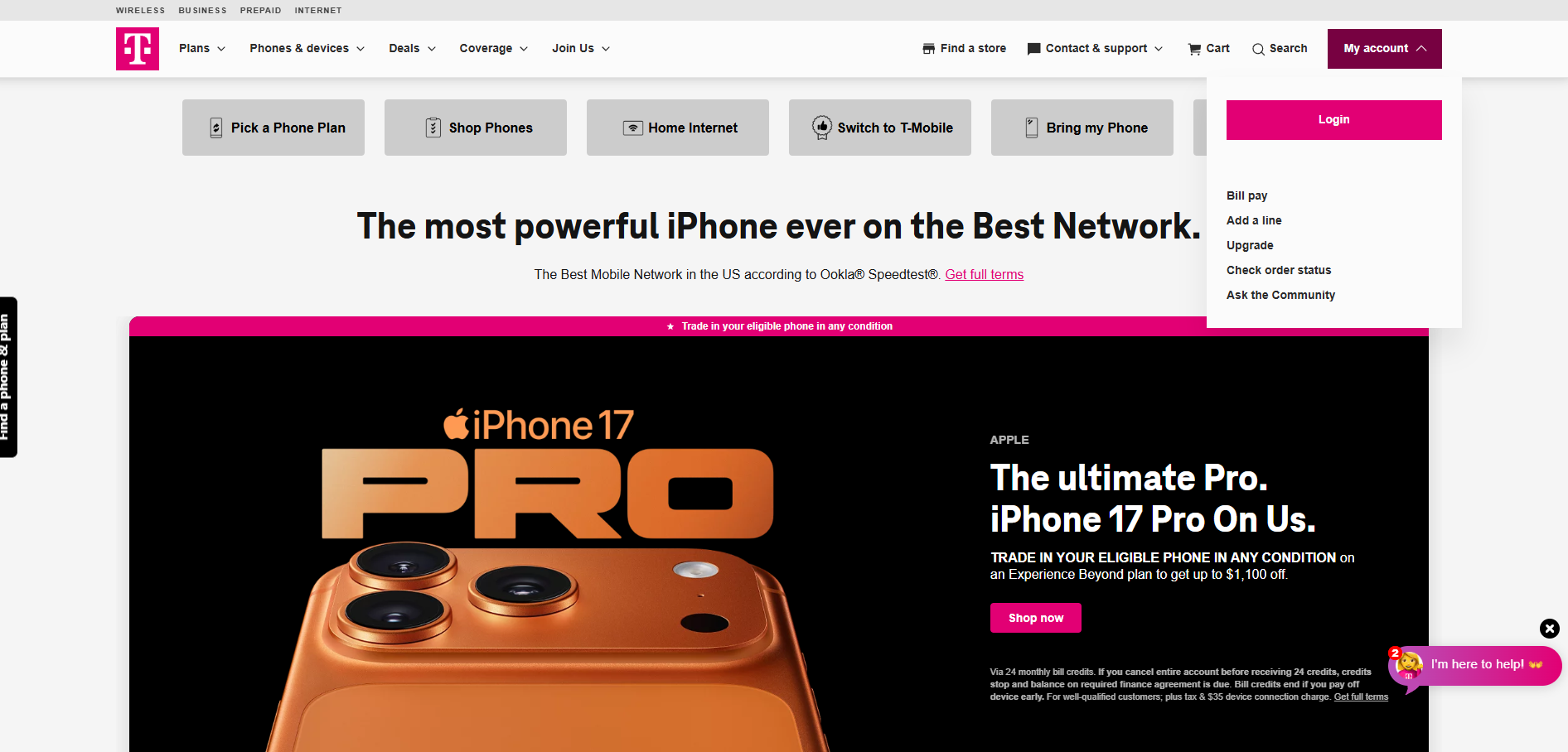 Apple iPhone 17 Pro product webpage with orange phone hero image and navigation menu