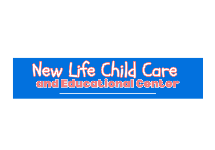 New Life Child Care and Educational Center logo in white text on a blue background
