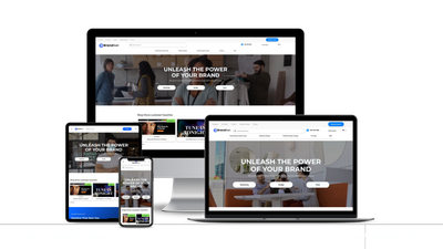 Responsive website displayed on desktop, laptop, tablet, and phone screens