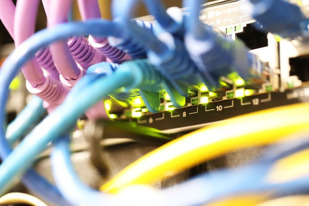 A Bunch of LAN Wires Are Connected to A Server — A & J Electrical Contractors in Tamworth, NSW