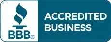 BBB Accredited Business logo: blue flame symbol with white text.